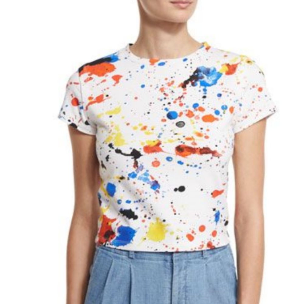 Alice + Olivia "Bronte" paint splatter tee in multicolor Xs